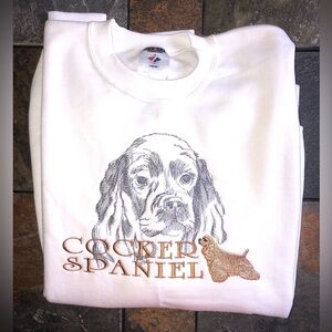 Cocker Spaniel Embroidered White Sweatshirt NEW Adult Large.